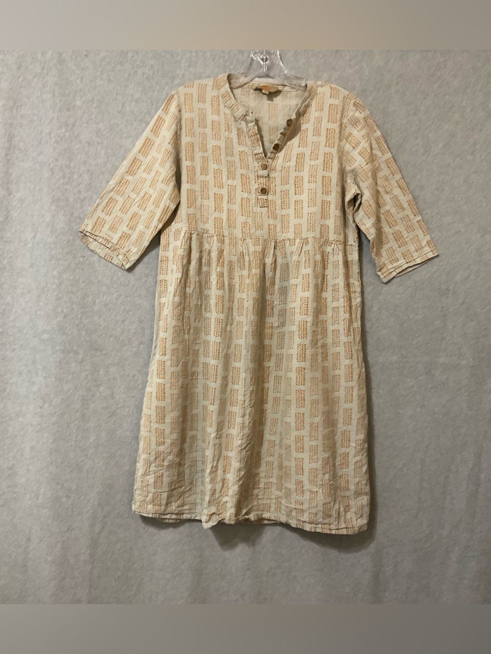 Anouk by Myntra Neutral Printed Button-Front Cotton Dress - Cream & Tan Sz L